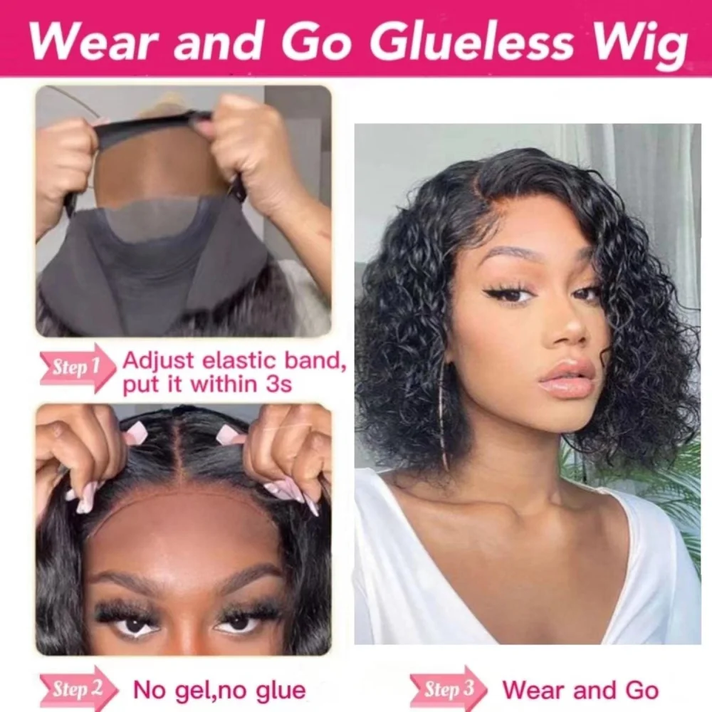 Wear and Go-Perruque Bob sans colle pour débutants, cheveux humains pré-épilés, pré-découpés, prêts à porter