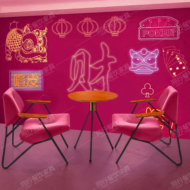 New Chinese style extraordinary magenta Chinese style popular color bar milk tea shop coffee shop table and chair combination