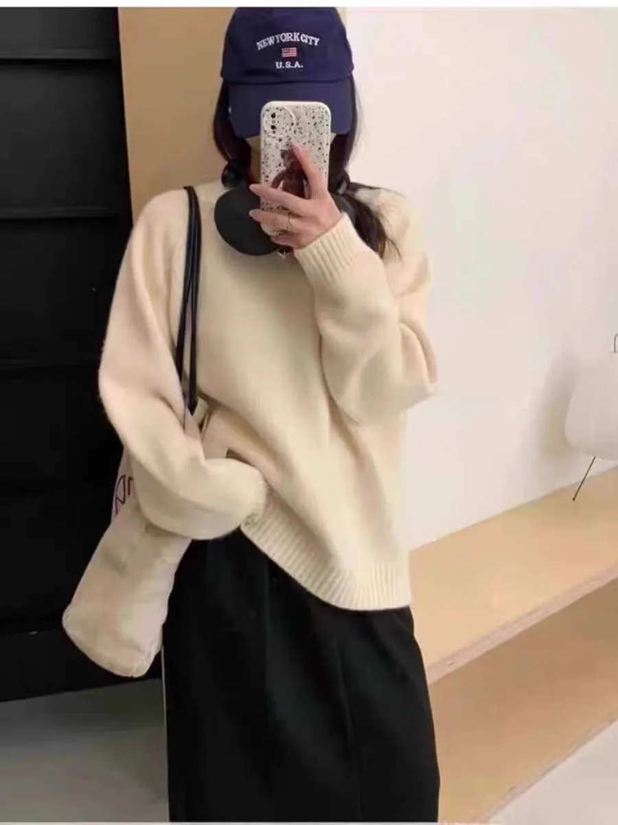 Maglione di cachemire con scollo a v addensato di fascia alta autunno e inverno maglione con fondo in maglia di lana sciolto da donna da indossare