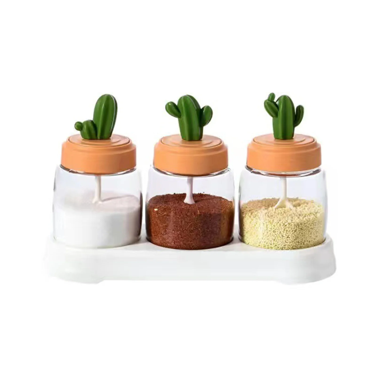 Glass Spice Storage Jars Set Kitchen Transparent Sealed Seasoning Containers With Silicone Gaskets