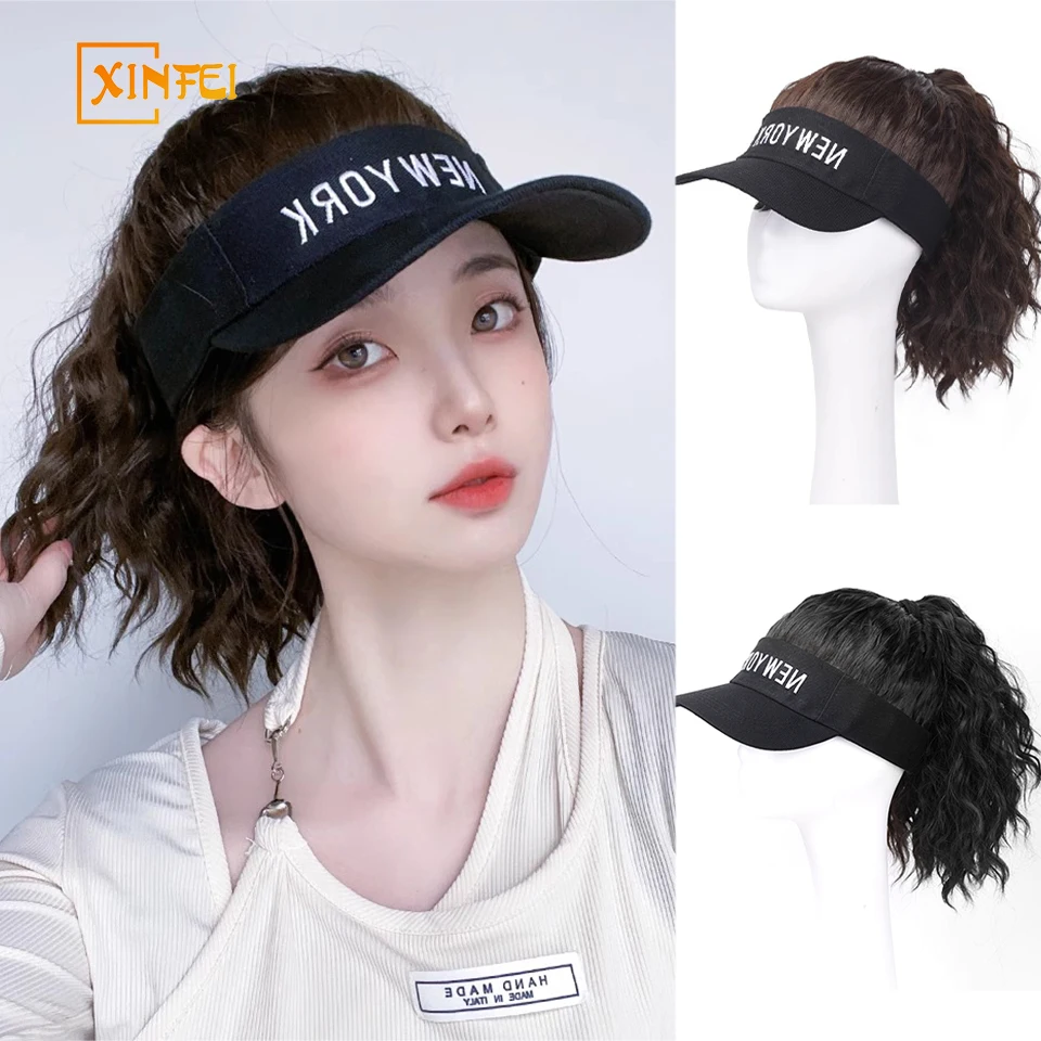 Synthetic Hat Wig One-piece Women's Fashion New Baseball Cap   Water Ripple  high ponytail Curly Hair Natural Fluffy Wig Hat