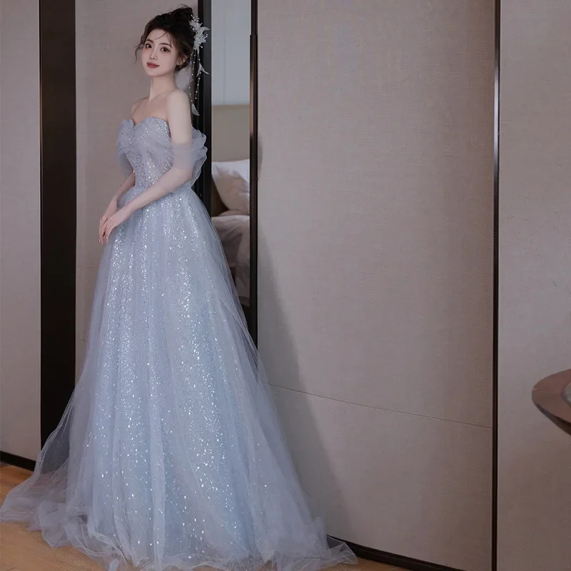 Large Hem Design Y2k Luxury Art Test Host Adult Wedding Birthday Party Banquet Gowns Off Shoulder Long Evening Dress For Women