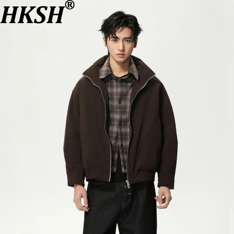 HKSH Autumn Winter New Men Niche Fake Two-Piece Plaid Shirt Patchwork Duck Down Jacket Tide Fashion Casual Ins Warm Coat HK15659