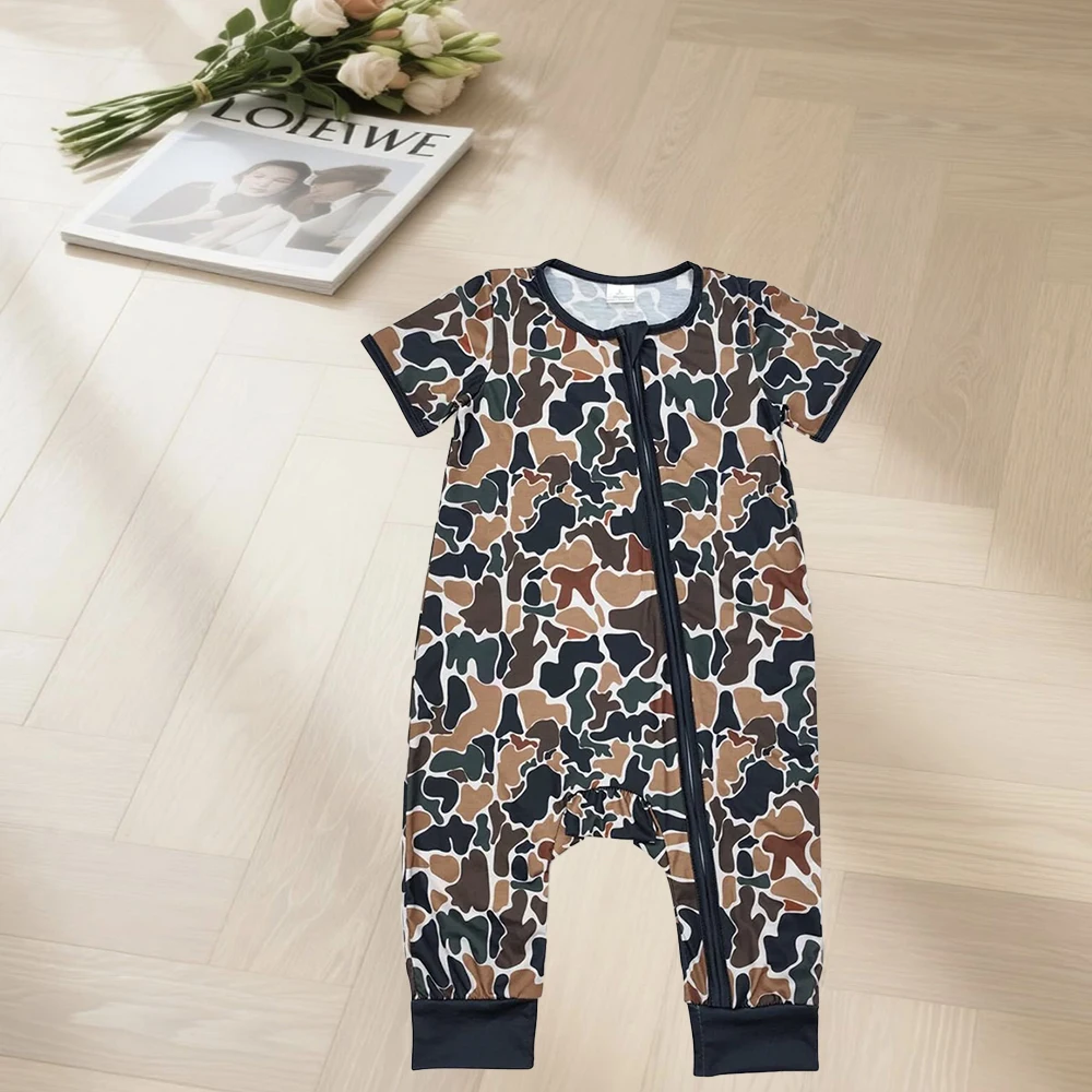 11.19 Baby Boys Rompers Baby Infant Boys Brown Camo Zip Bamboo Rompers