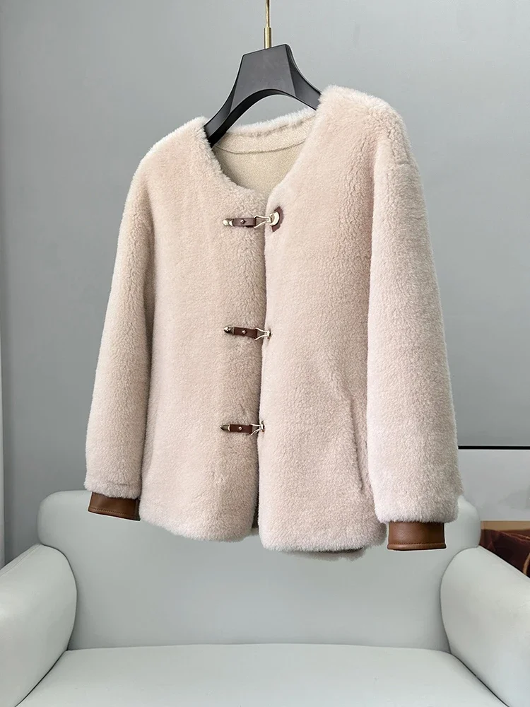 2024 New Real Wool Fur Fashion Winter Warm Coat Women Sheep Shearing Design Soft Jacket CT340