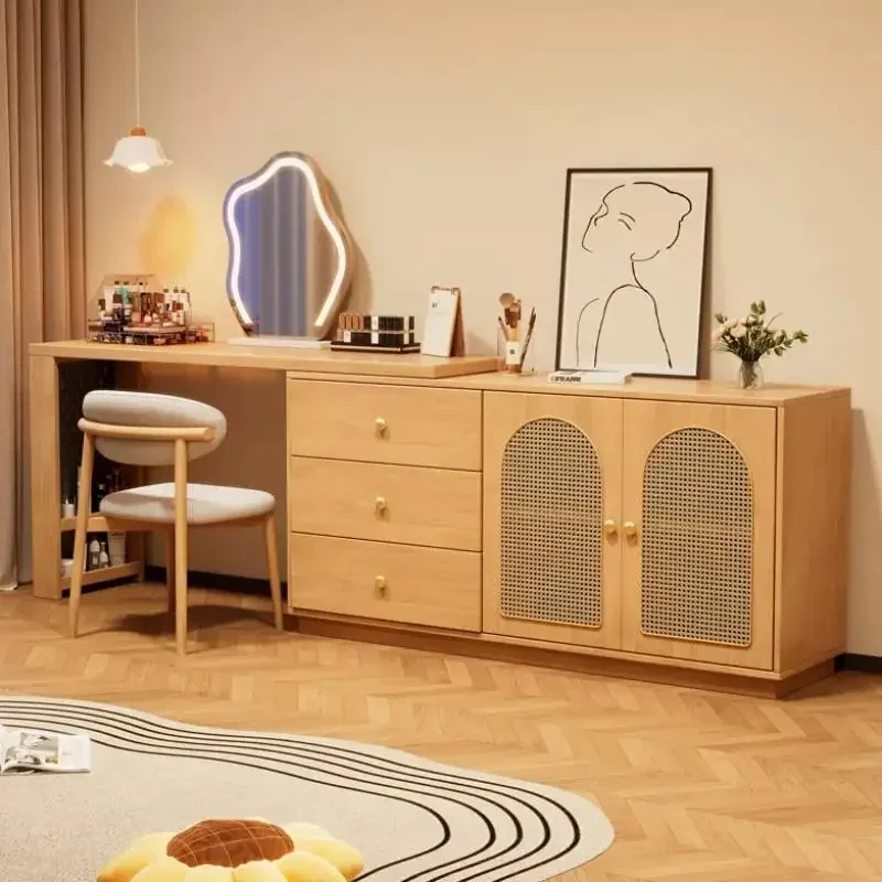 Rattan Large Stool Vanity Tables Wood Drawers Set Nordic Storage Corner Dressers Unique Organizer Coiffeuse De Chambre Furniture