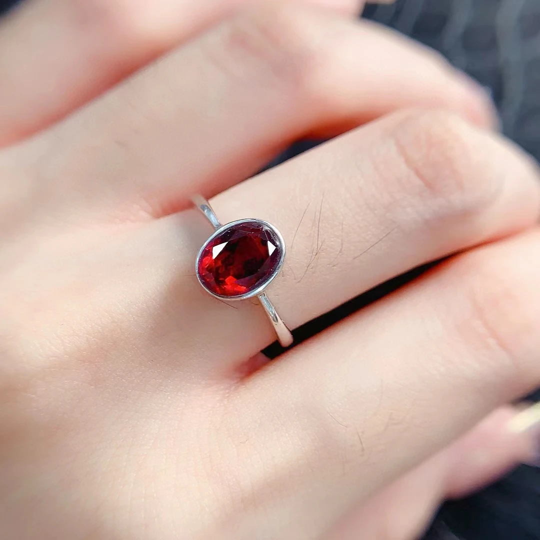 Pure 925 Silver Garnet Ring for Daily Wear 6mm*8mm 1ct Natural Garnet Jewelry 18K Gold Plated Gemstone Ring for Office Women