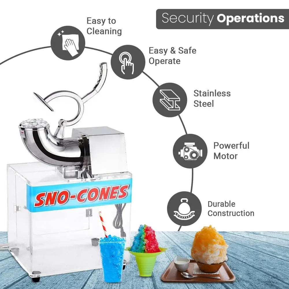 200W Ice Crusher 2500r/m Electric Heavy Shaved Ice Machine Commercial Acrylic Box Ice Machine High-Power Smoothie Machine 220V