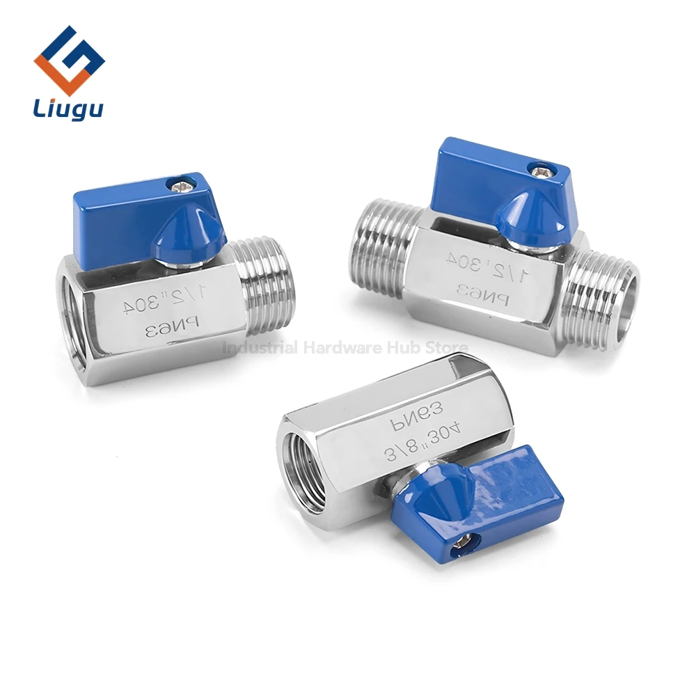 304/316L صمام كروي صغير من الفولاذ المقاوم للصدأ، 1/8 "1/4" 3/8 "1/2" 3/4 "BSPT NPT أنثى ذكر الموضوع، صمام مقبض أزرق للمياه/الزيت #5