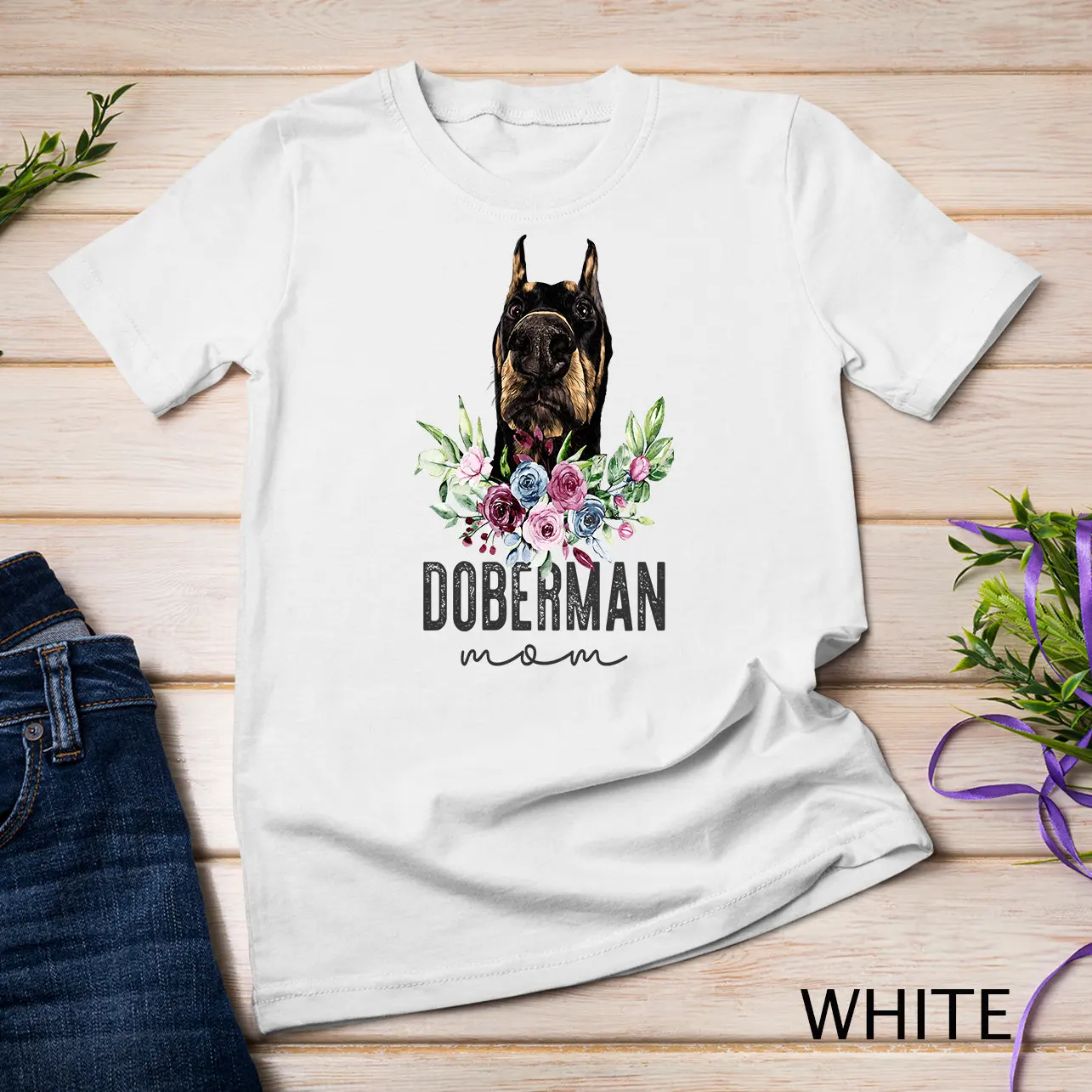 Doberman Pinscher Dog Mom Floral Lover T Shirt Sweat