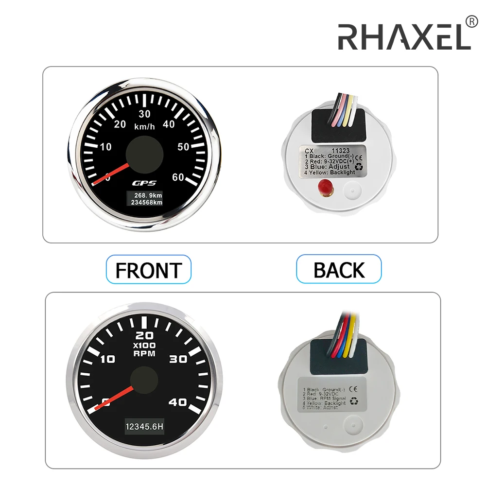 

RHAXEL Gauge Kit 52mm (2'') 80km/h GPS Speedometer Odometer Tachometer 6000RPM 12V 24V with Backlight Universal for Truck VAN