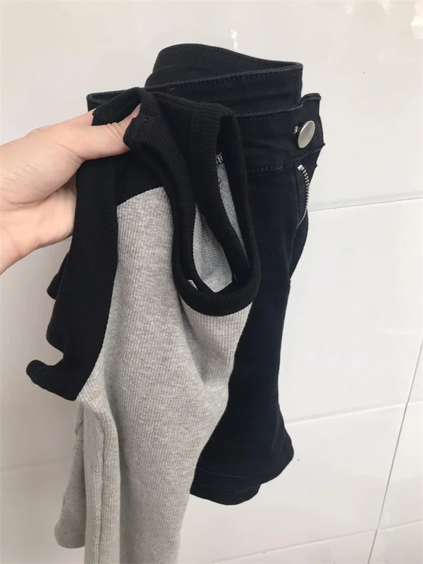 

High Waist Short T-Shirt Women's Summer Fashionable Color Block Sleeveless Top Korean Style round Neck Casual Wear Slim Fit