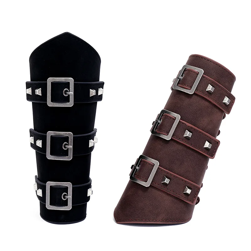 Punk wide leather bracer riding arm guards leather wrist guards cosplay jewelry for men