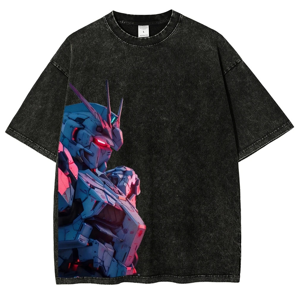 

Sketch Style Wing Zero Mecha T-Shirt Men Washed Cotton Tee Hand-Drawn Robot Graphic Streetwear Harajuku Oversized Hip Hop Top