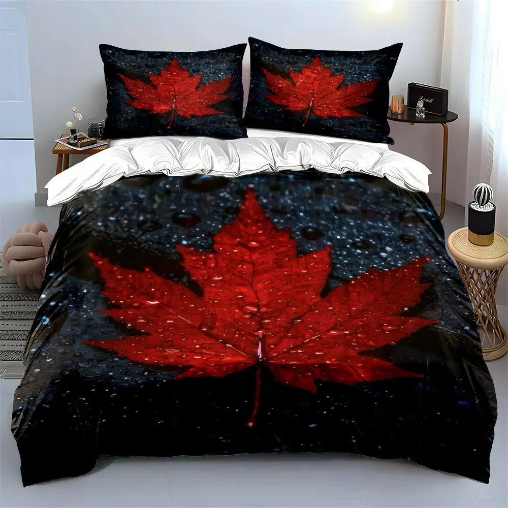Red Maple Leaf Decor Set Soft Comfortable Duvet Cover Bedding Set Included 1*Duvet Cover & 2*Pillowcases, gift