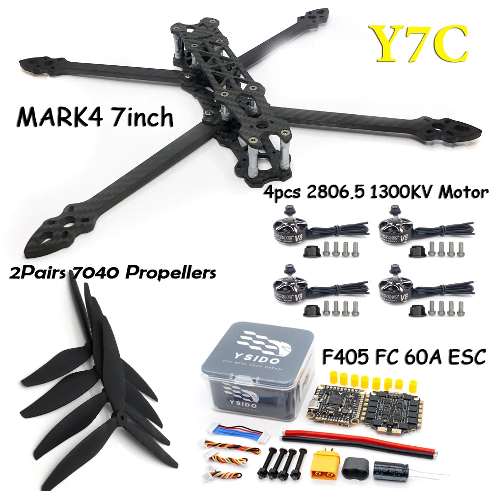 MARK4 7 inch 295 mm framekit 2806.5 1300KV borstelloze motor F405 FC 60A ESC 7040 propeller 2,5 W VTX-camera voor 7 inch FPV RC Drone