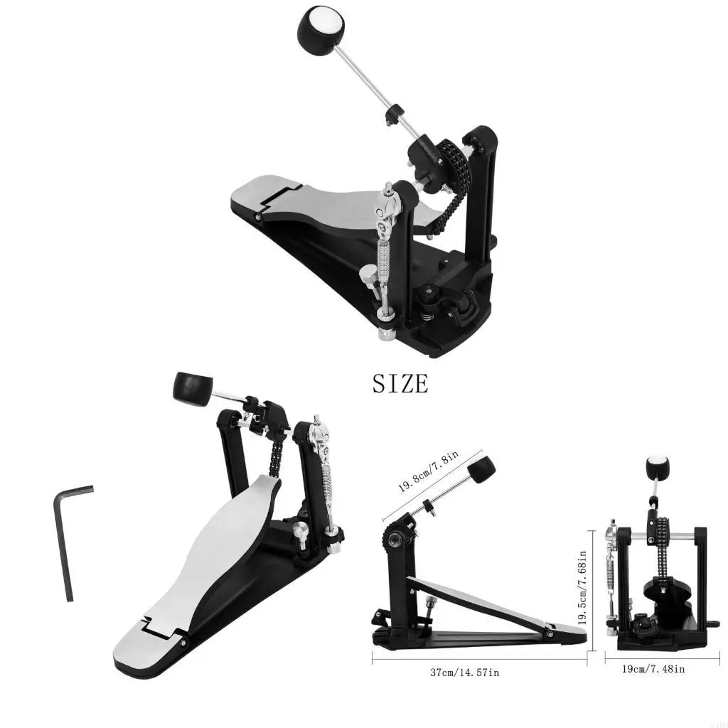 

Drum Pedal Double Chain System Adjustable Strikes Distance Nonslip Base Bass Drum Pedal for Acoustic Electric Kits 24BD