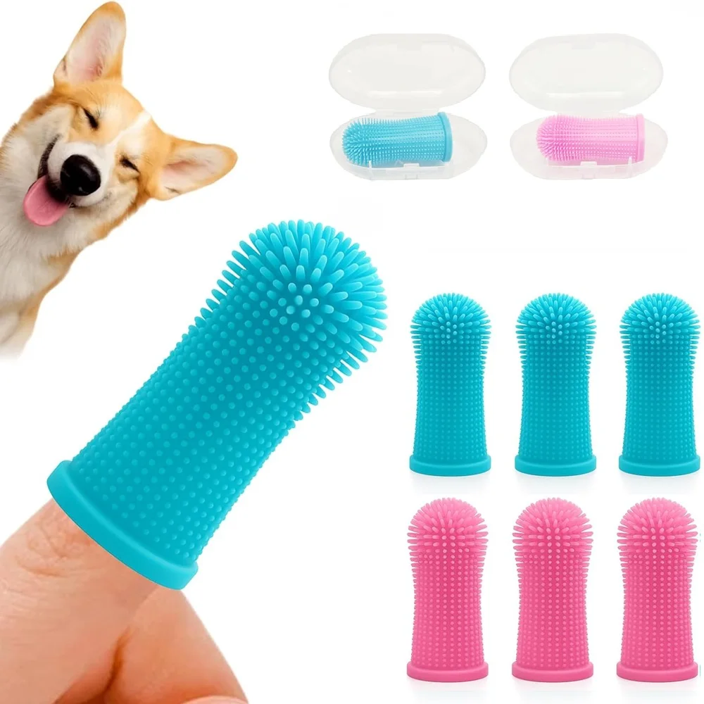 

Dog Toothbrush Set (6 Packs), 360º Pets Teeth Cleaning Toothbrush for Dogs Cats Teeth Cleaning,Silicone Finger Teeth Brush