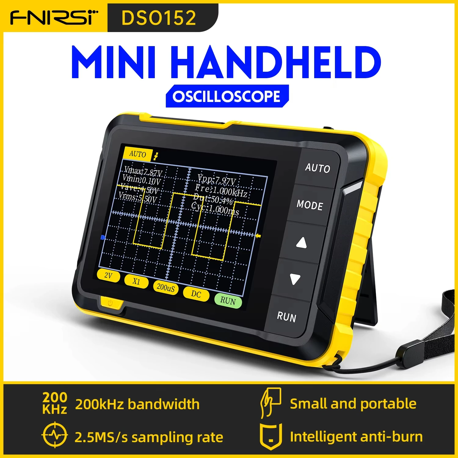 FNIRSI DSO152 Portable Mini Handled Digital Oscilloscope Auto 200KHz Bandwidth 2.5MSa/s Sampling Rate Electronics Repair Tools