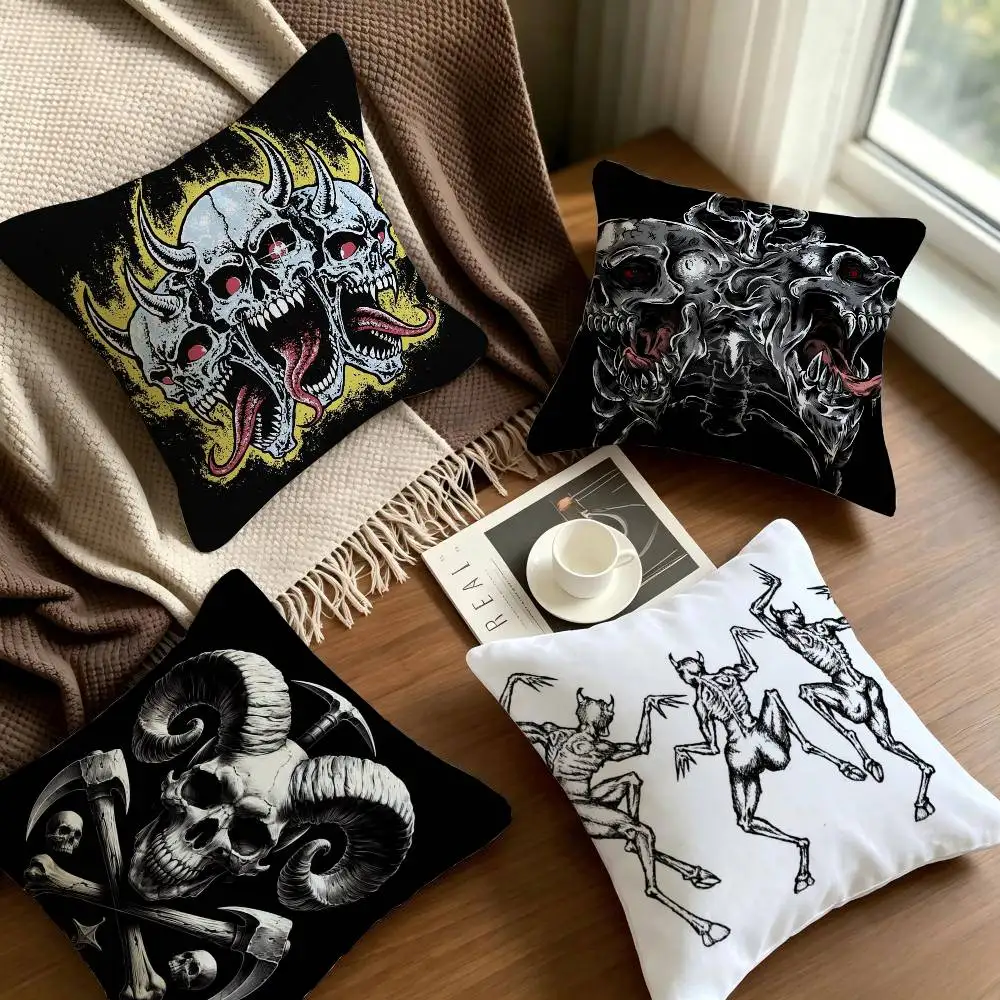 Heavy Metal Three Demon Skulls Pillow Cushion Cover Pillowcase Living Room Sofa Home decorative pillowcase