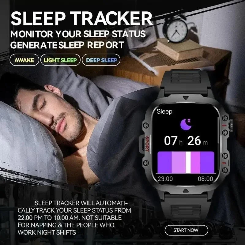 LAXASFIT Neue Smartwatch 2,01 Zoll Bluetooth Talk Herren Outdoor Sports Fitness Tracker mit LED-Taschenlampe Smart Watch