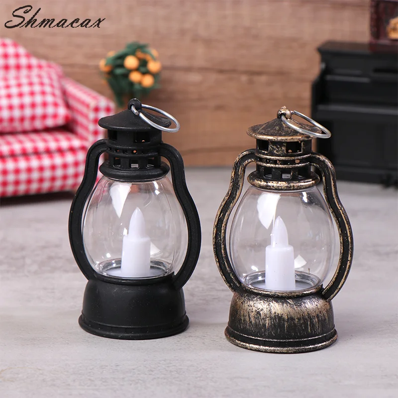 9cm Mini Led Retro lampa naftowa Symulacja świecącego światła Cande Lampka nocna Domek dla lalek Miniaturowa lampa naftowa Model domu Zabawka dekoracyjna