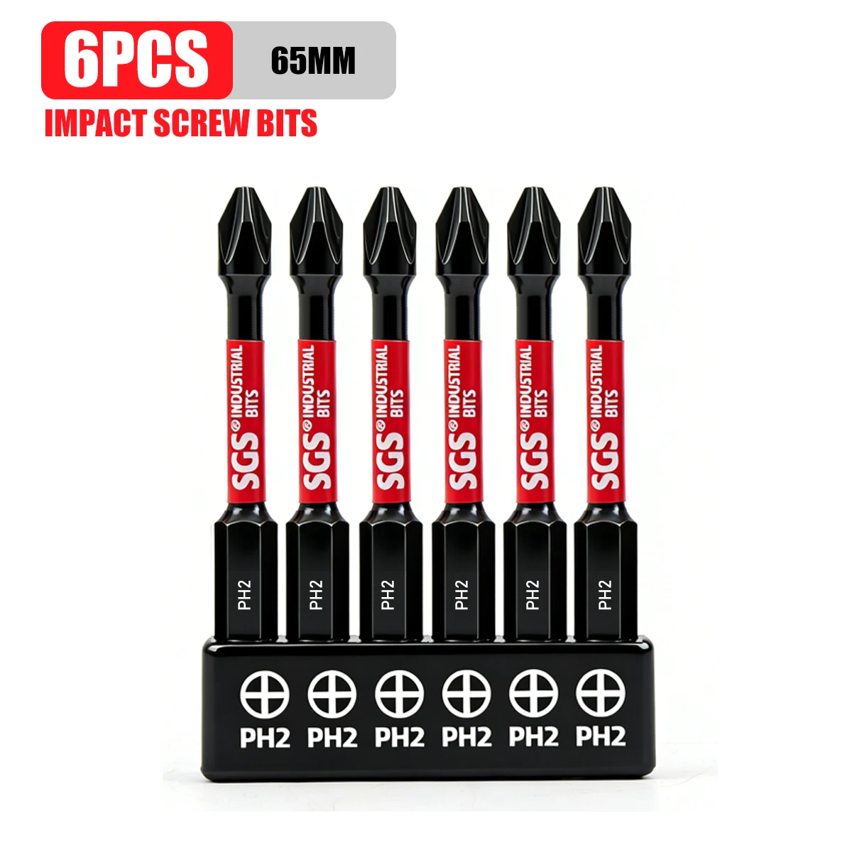 Impact-Resistant Ph2 Phillips Screwdriver Bit Set, 6-Piece Set, 65mm with Magnetic Properties, Industrial-Grade Durable, Suitable for Construction and Renovation / Equipment Maintenance