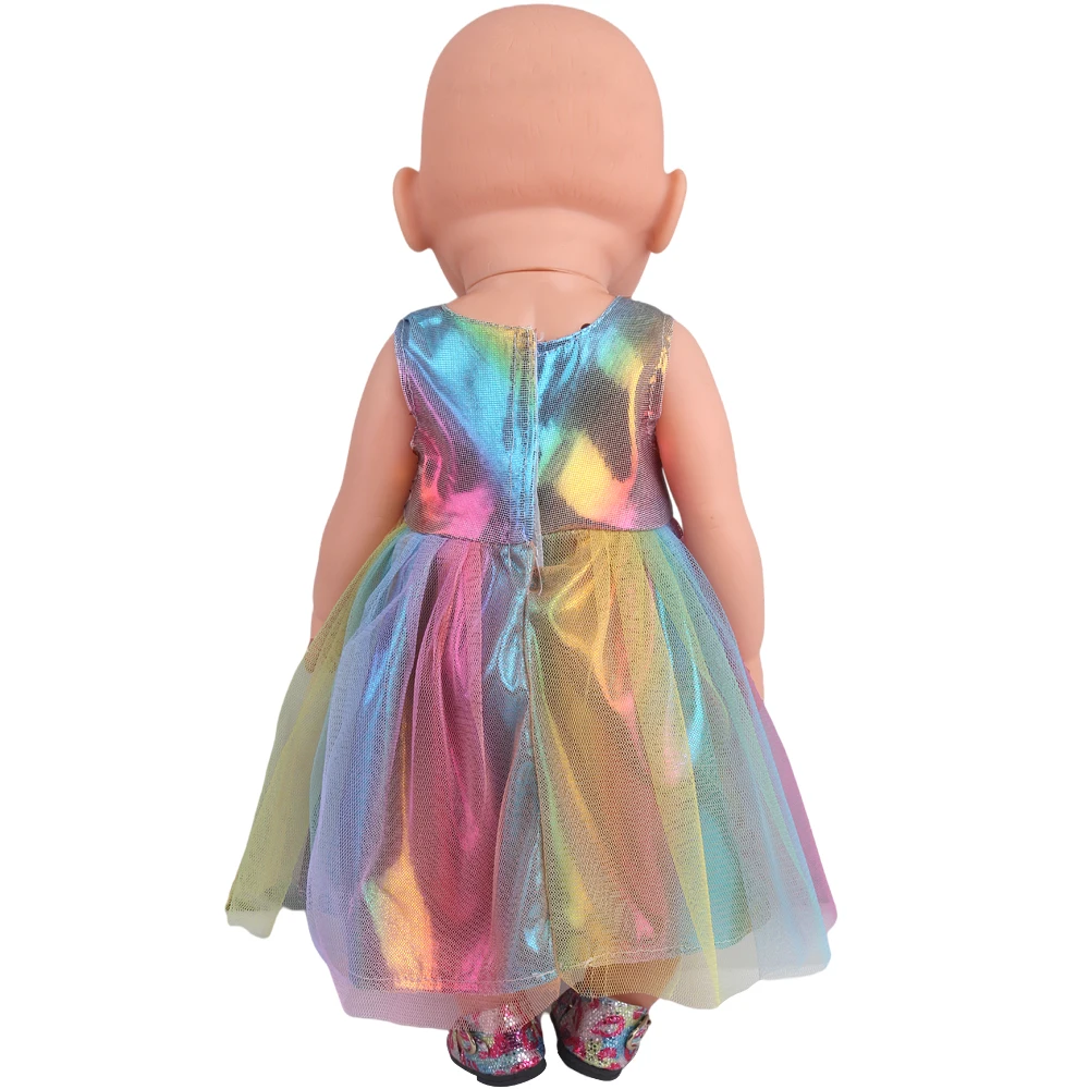 Vestido de tule arco-íris 43 cm bebê reborn bonecas saia boneca americana 18 Polegada vestidos de menina urnas e geração bonecas acessórios