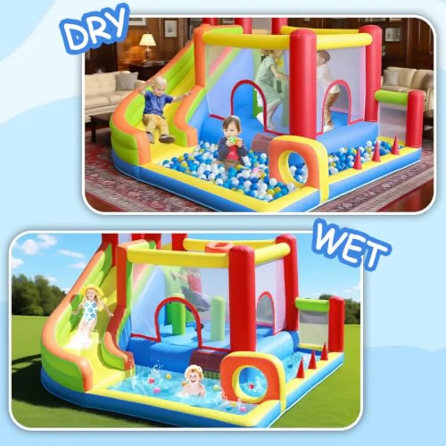 Casa di rimbalzo per castello gonfiabile gonfiabile con palla PitBouncer Uso interno ed esterno con scivoli lunghi Casa da salto a parete da arrampicata