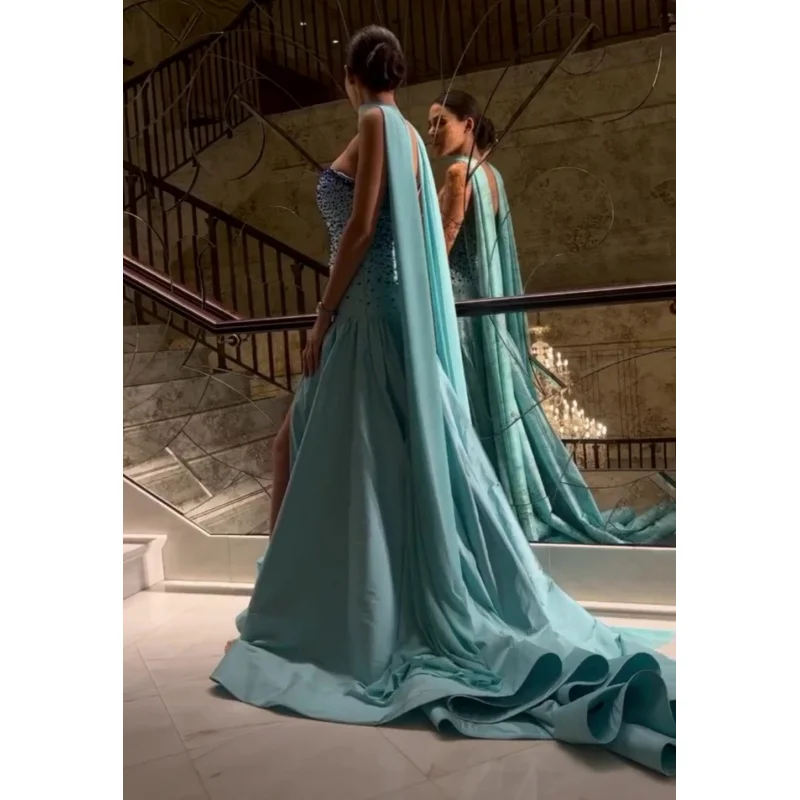 Indie Strapless Prom Dresses A-Line Plus size Formal Dress Sleeveless Evening Gown Beading Open Leg Party Gowns customized 2025 image 3
