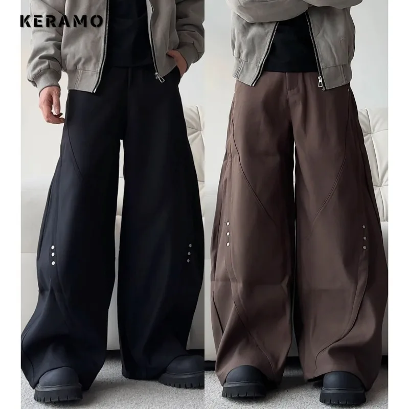 

American Retro Casual High Waist Wide Leg Oversized Pants Women's Fashion Loose Fit Solid Color Full Length Basics Trousers
