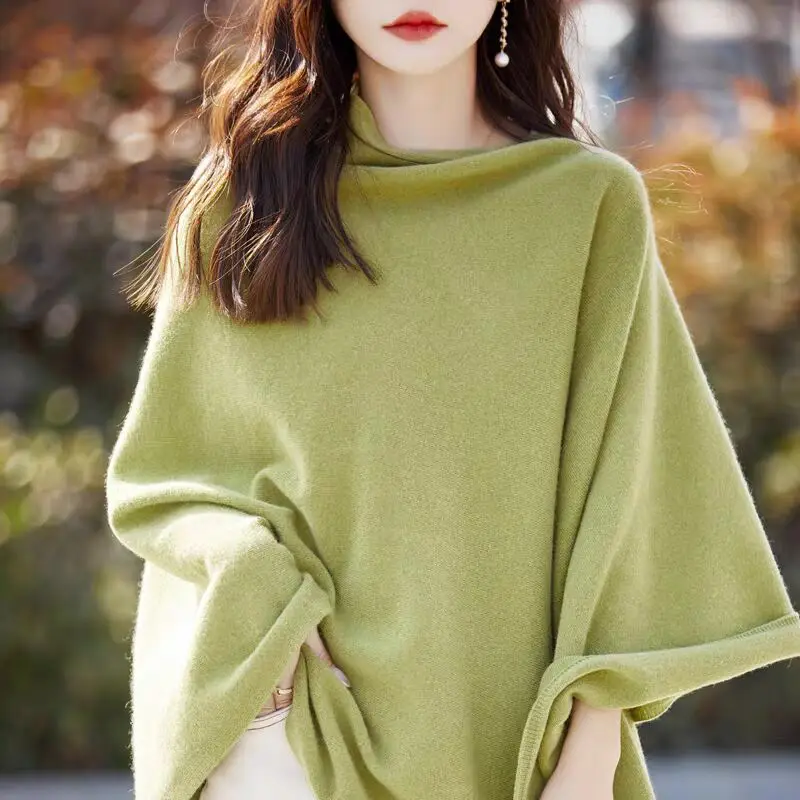 Solid Color Wool Shawl For Women Cashmere Sweater Loose Pullovers Autumn Winter Knitted Scarf Elegant High-End Temperament