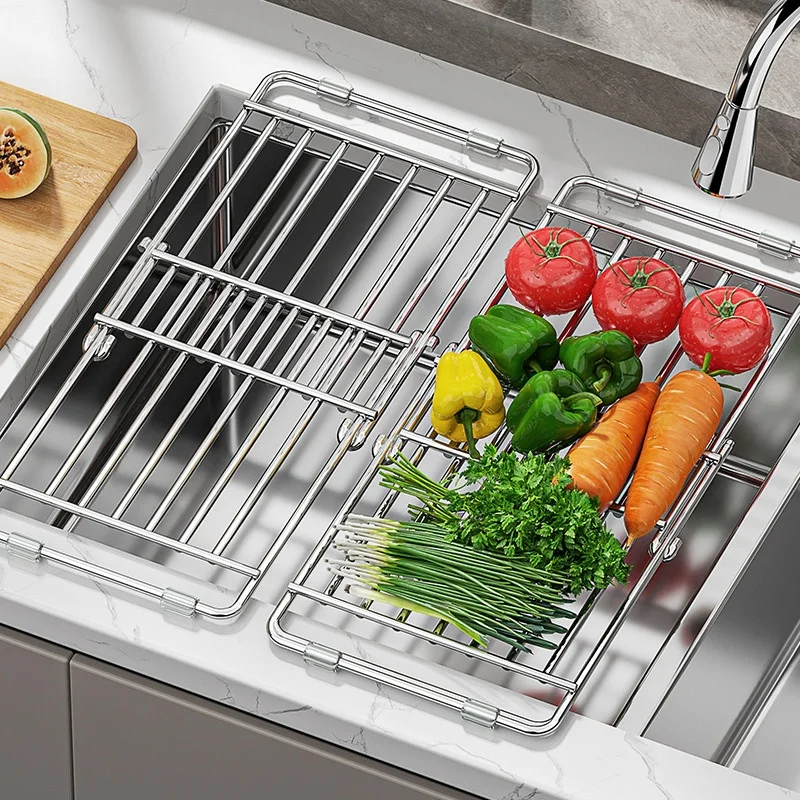 

Retractable Stainless Steel Dish Drying Rack, Kitchen Sink Drain Basket Bowl Plate Fruit Vegetable Storage Organizer
