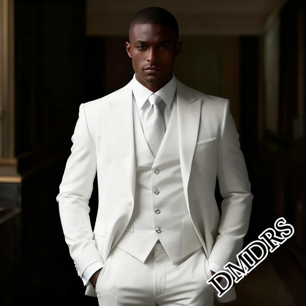 

Роскошный мужской костюм из 3 предметов для свадьбы, официальный однотонный костюм, включая куртку, жилет, брюки для вечеринки, классическую одежду