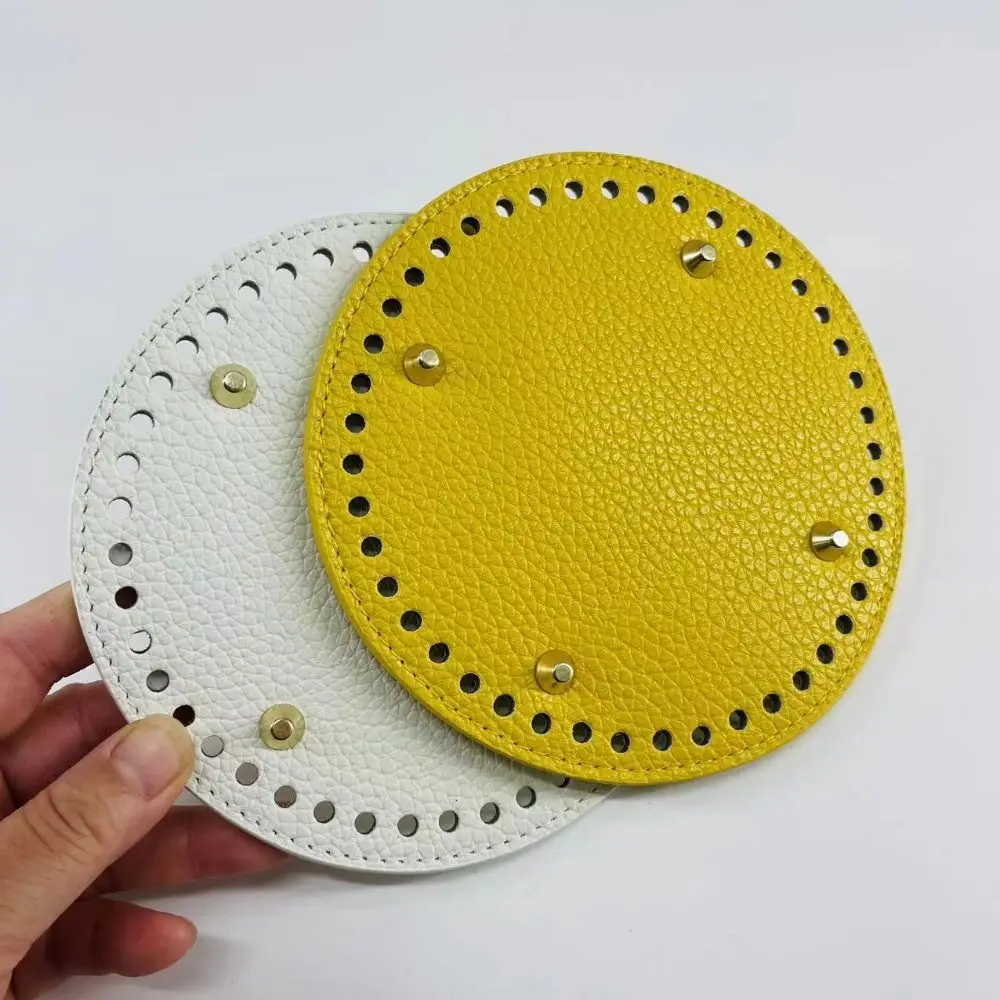 حقيبة كروشيه من جلد البولي يوريثان سفلية مستديرة/بيضاوية مع ثقوب حقيبة محبوكة قاعدة مقاومة للاهتراء نمط ليتشي حقيبة طويلة سفلية للنساء #4