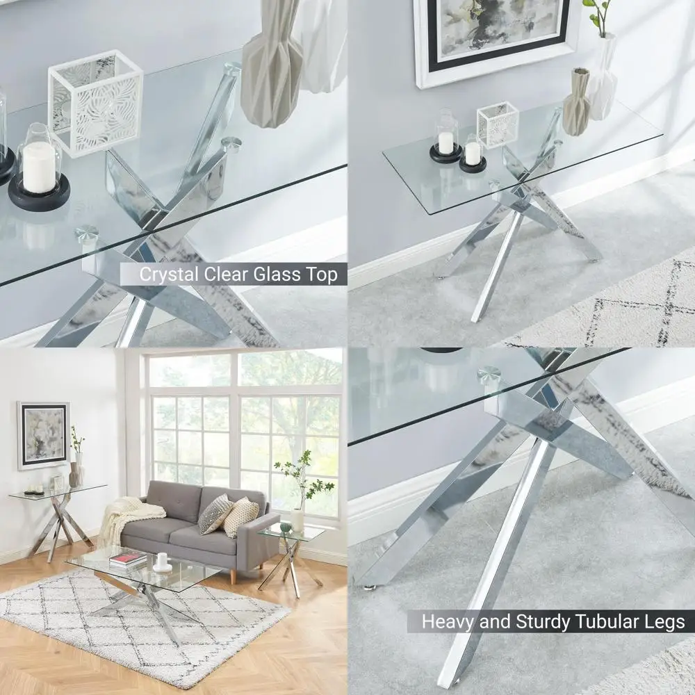 

Узкий современный консольный столик из закаленного стекла, металлическими ножками, 45 x 18 x 30 В, серебристый