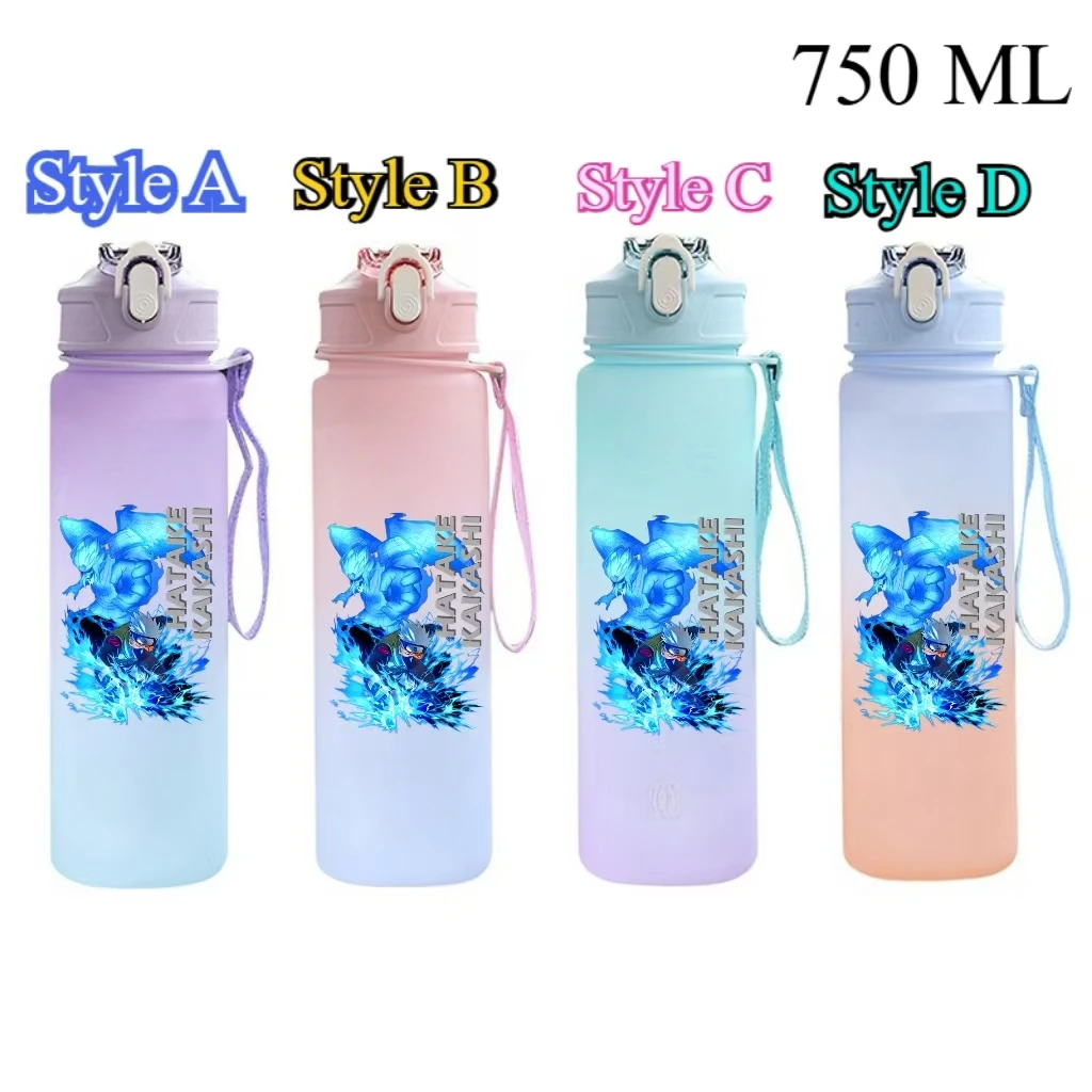 750 مللي ناروتو بوروتو البلاستيك التدرج اللون القش كوب ماء الرياضة زجاجة ماء عالية القيمة في الهواء الطلق سعة كبيرة مخيم شرب هدية