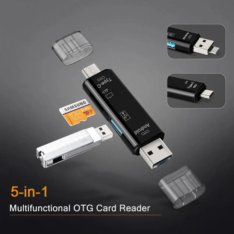 5 in 1 Multifunction Usb 2.0 Type C Usb Micro Usb Tf SD Memory Card Reader OTG Card Reader Adapter Mobile Phone Accessories