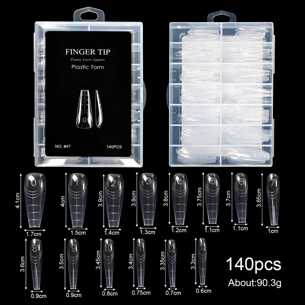 70/140/150Pcs 70/140/150Pcs Gel Dual Nail Forms Reusable Transparent Nail Molds 14 Size Poly Extension Top Nail Forms