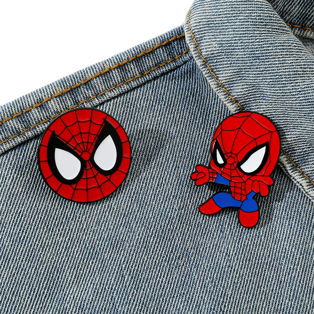 2 Pcs Cute cartoon creative Spider-Man alloy brooch European and American film characters superhero metal badge accessories