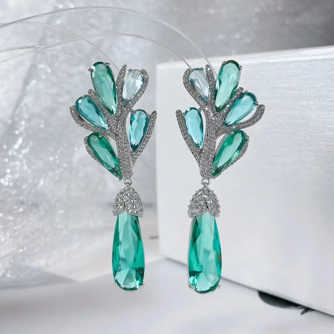 SENYU Luxury Lady's Long Earring High Quality Water Drop Stone Banquet Jewelry Handpaved Cubic Zirconia Drop Earrings