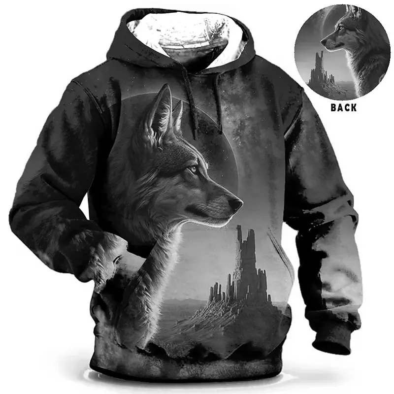 

Halloween Wolf In The Desert Mens Graphic Hoodie Animal Prints Daily Classic Casual 3D Pullover Holiday Going Out Streetwear Hoo