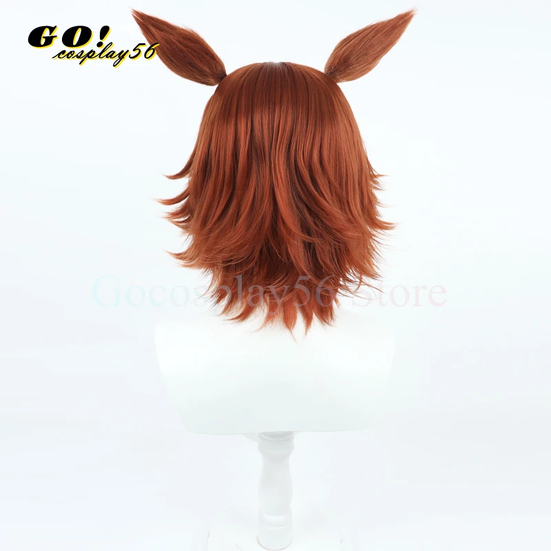 Derby-Bamboo Memory Cosplay peruca para mulheres e meninas, cabelo curto, cauda dos ouvidos, marrom, dramatização, Idol Game, novo