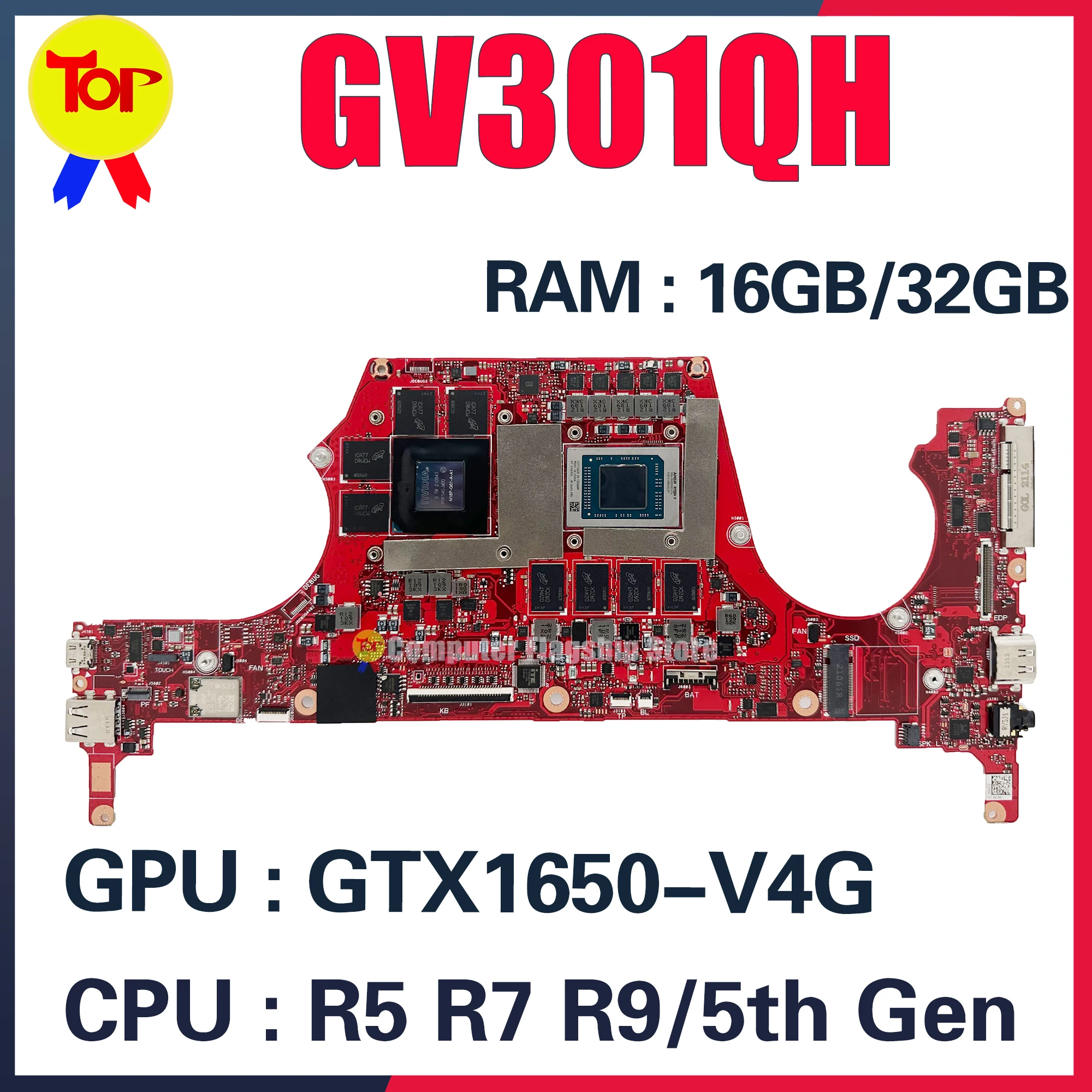 GV301 Laptop Motherboard For ASUS ROG Flow X13 GV301QC GV301QH GV301QE Mainboard R7-5800H R9-5900H GTX1650 RTX3050 RTX3050Ti