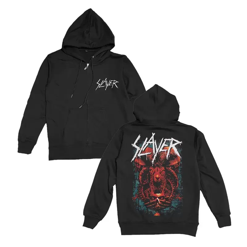 Mens Hoodies Slayer Heavy Metal Zipper Hoodies Hooded Y2k Vintage Hip Hop Streetwear Hoodie Oversized Zip-up Hoody Coats