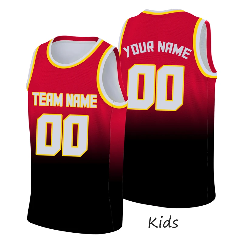 Summer Child Basketball Jersey Kid Red Gradient Custom Name Tank Top Team Shirts Boy Training Sports T-shirt Basketball Outfit