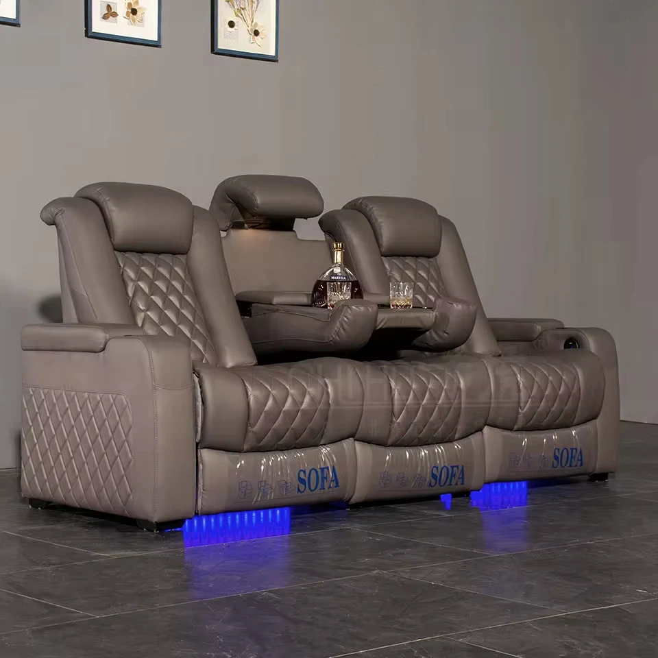 

Classy Brown Electric Top Genuine Leather Cinema Room Sofa Theatre Recliner Sofas Cinema Room Massage Chair Living Room Sofa