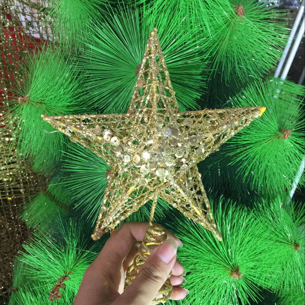 

30Cm Christmas Tree Topper Golden Metal Star Sparkling Glitter Holiday Decor For Home Party Festival Treetop Ornament