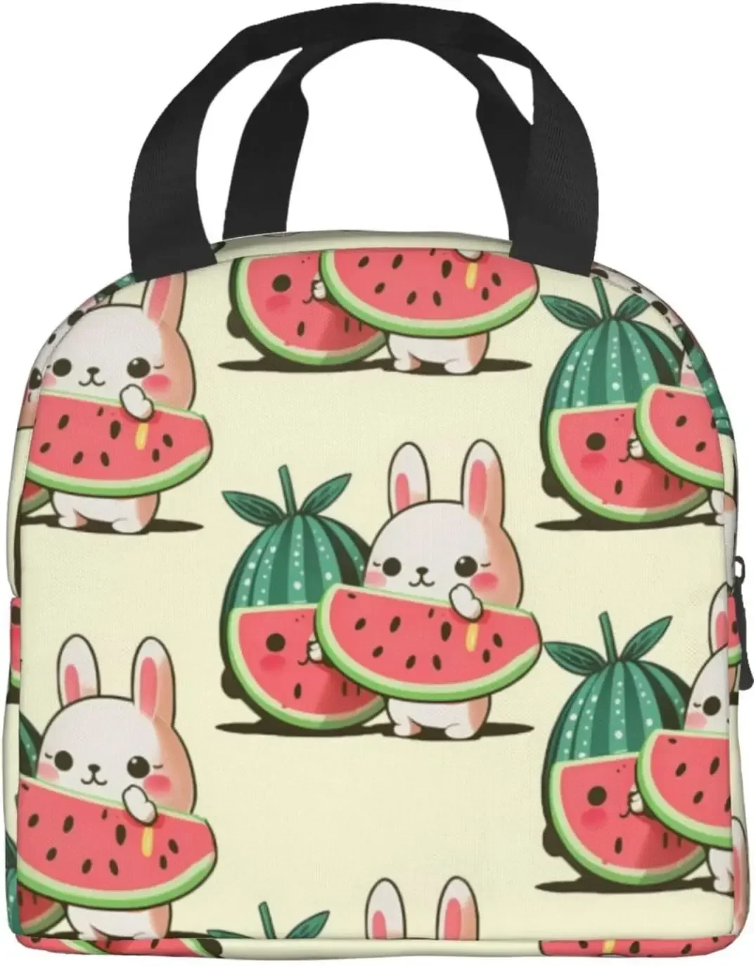 Rabbit Loves Watermelon Insulated Lunch Bag  Thermal Freezable lunch Tote Waterproof Bento Lunc h Box, Women Men Lu nch Tote For