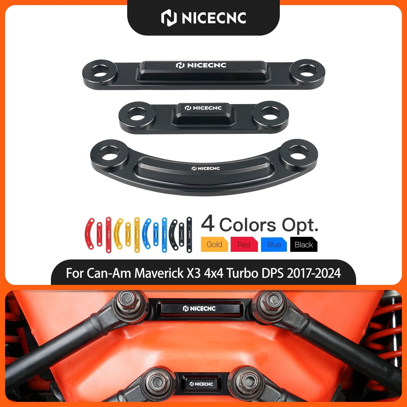 NICECNC For Can-Am Maverick X3 Max R Turbo DPS 2017-2024 Radius Rod Dog Bones Bracket Kit Thicker Aluminum UTV Accessories